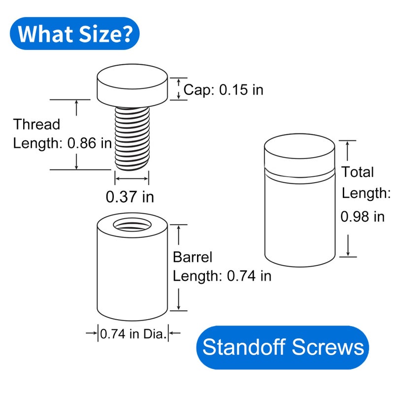 MTRSOCHO 8 Pack Standoff Screws 3/4 x 1 Inch Black Sign Standoffs Stainless Steel Stand Off Wall Mounts for Hanging Acrylic Picture Frame  Advertising Screws Kit - Image 2